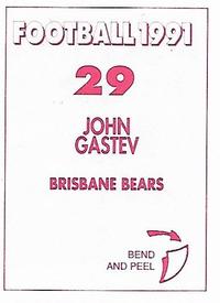 1991 Select AFL Stickers #29 John Gastev Back